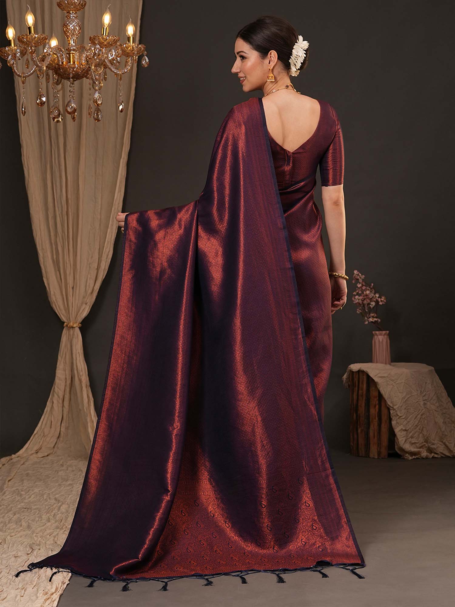 Deep Wine Banarasi Silk Saree - Ressa