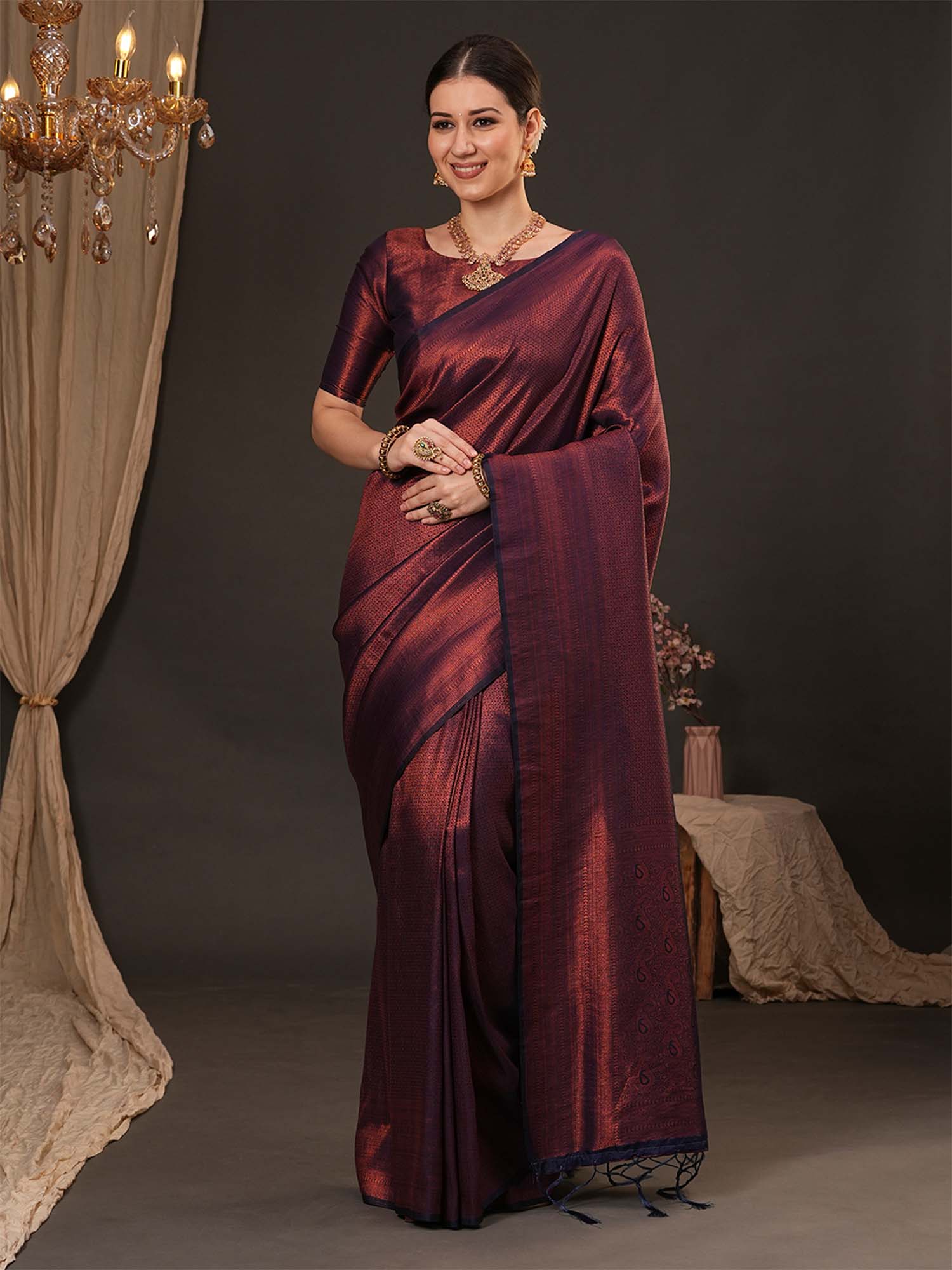 Deep Wine Banarasi Silk Saree - Ressa