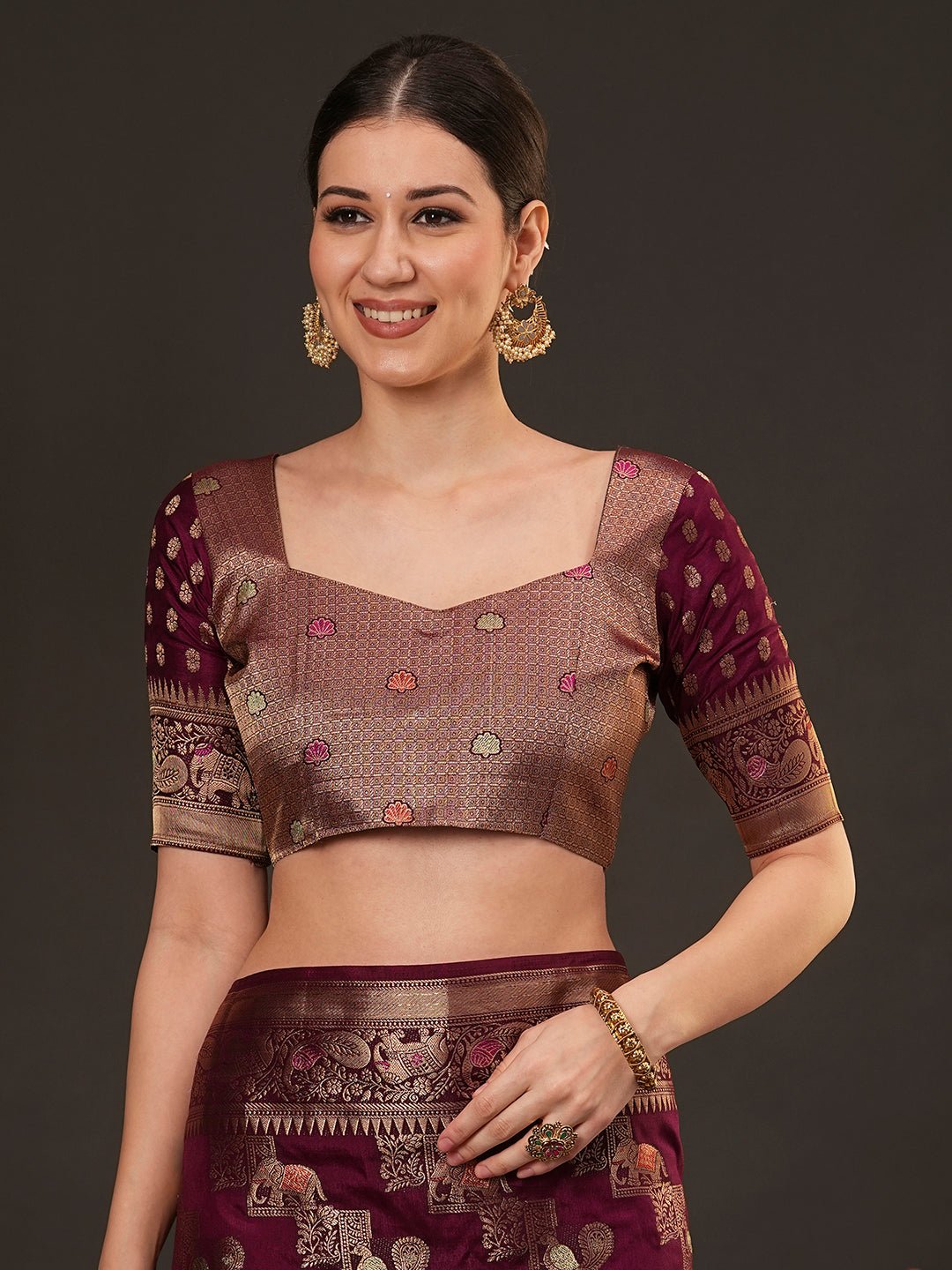 Deep wine Banarasi Silk Saree - Ressa