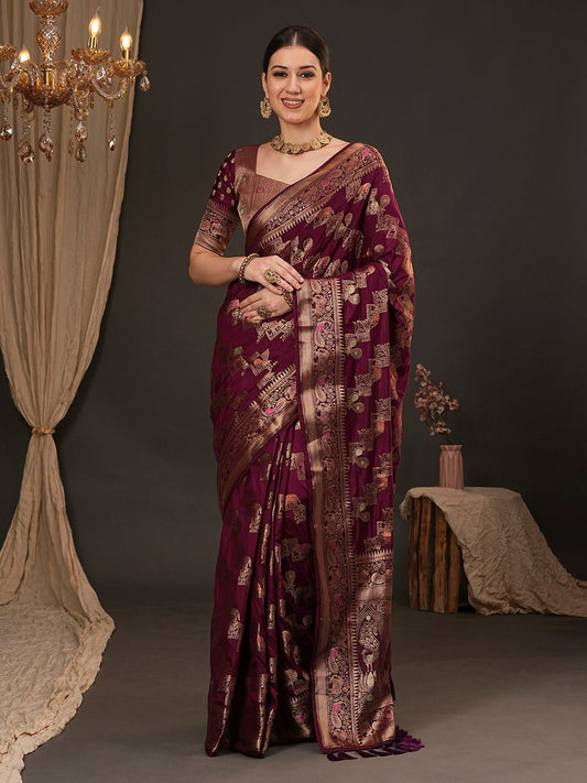 Deep wine Banarasi Silk Saree - Ressa
