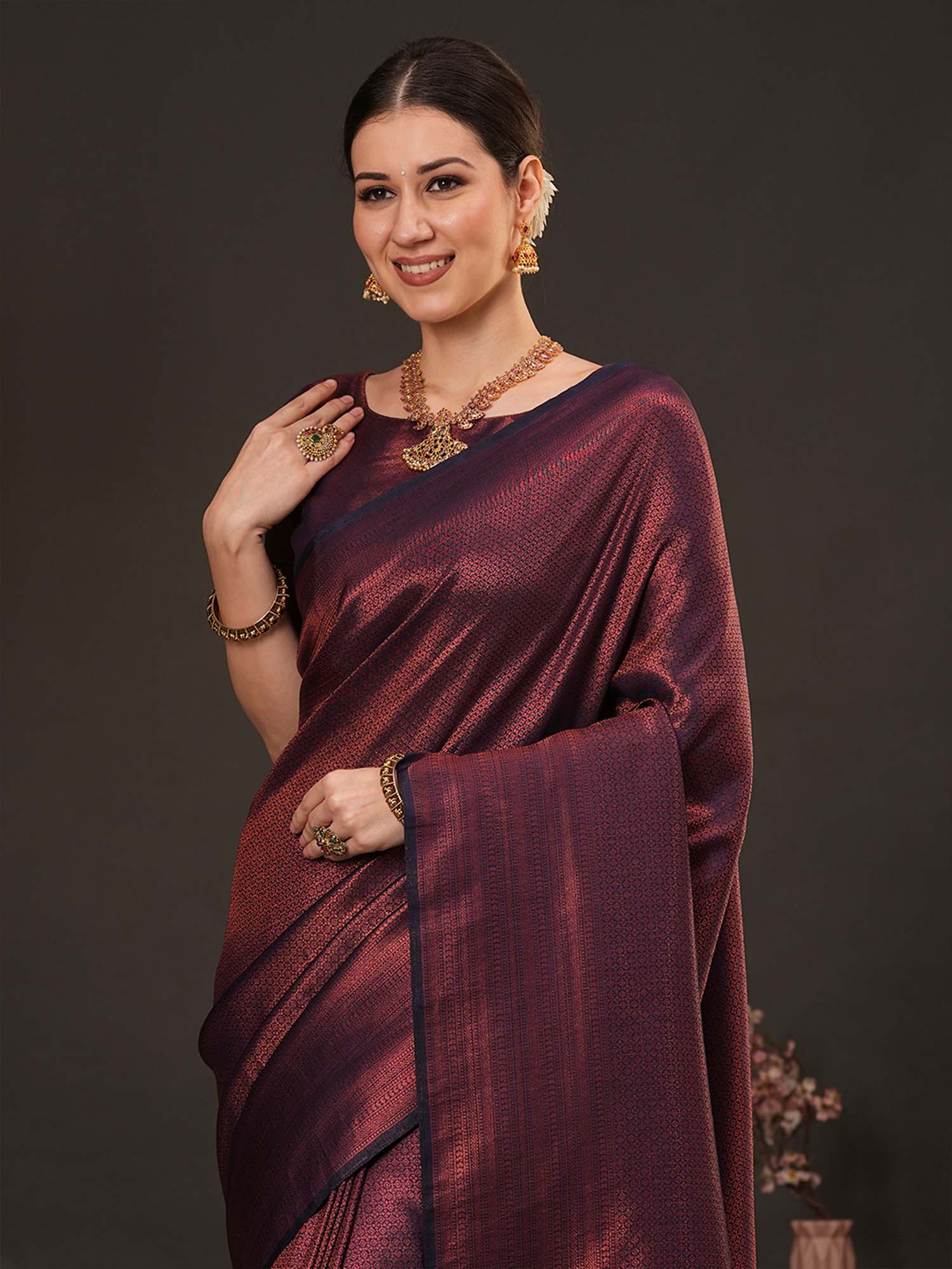 Deep Wine Banarasi Silk Saree - Ressa
