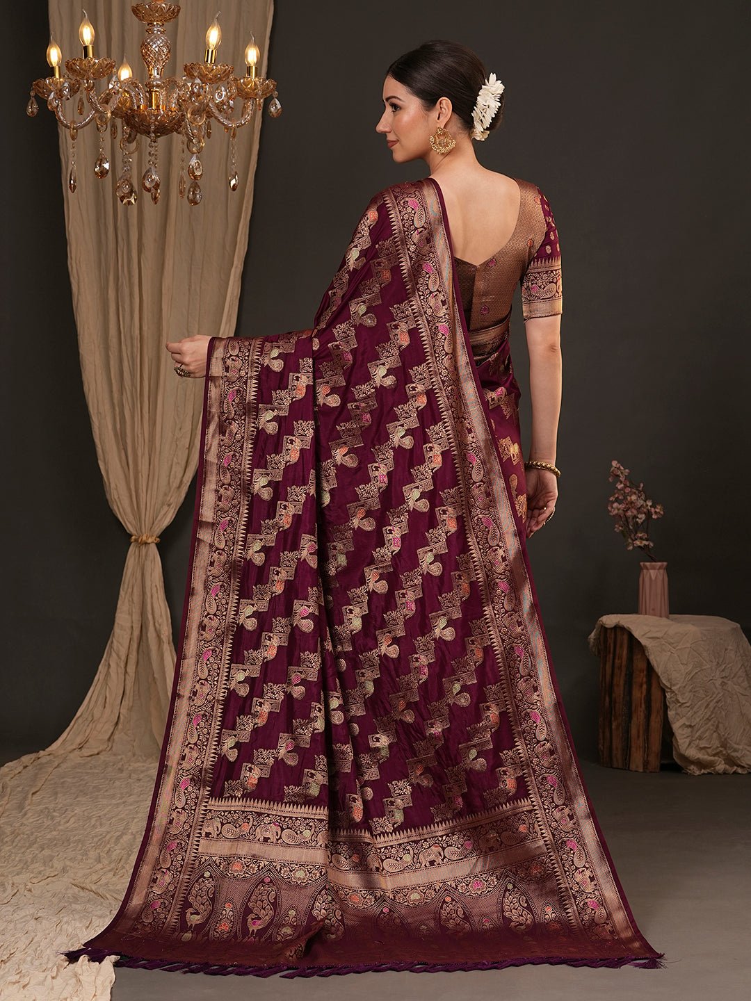 Deep wine Banarasi Silk Saree - Ressa
