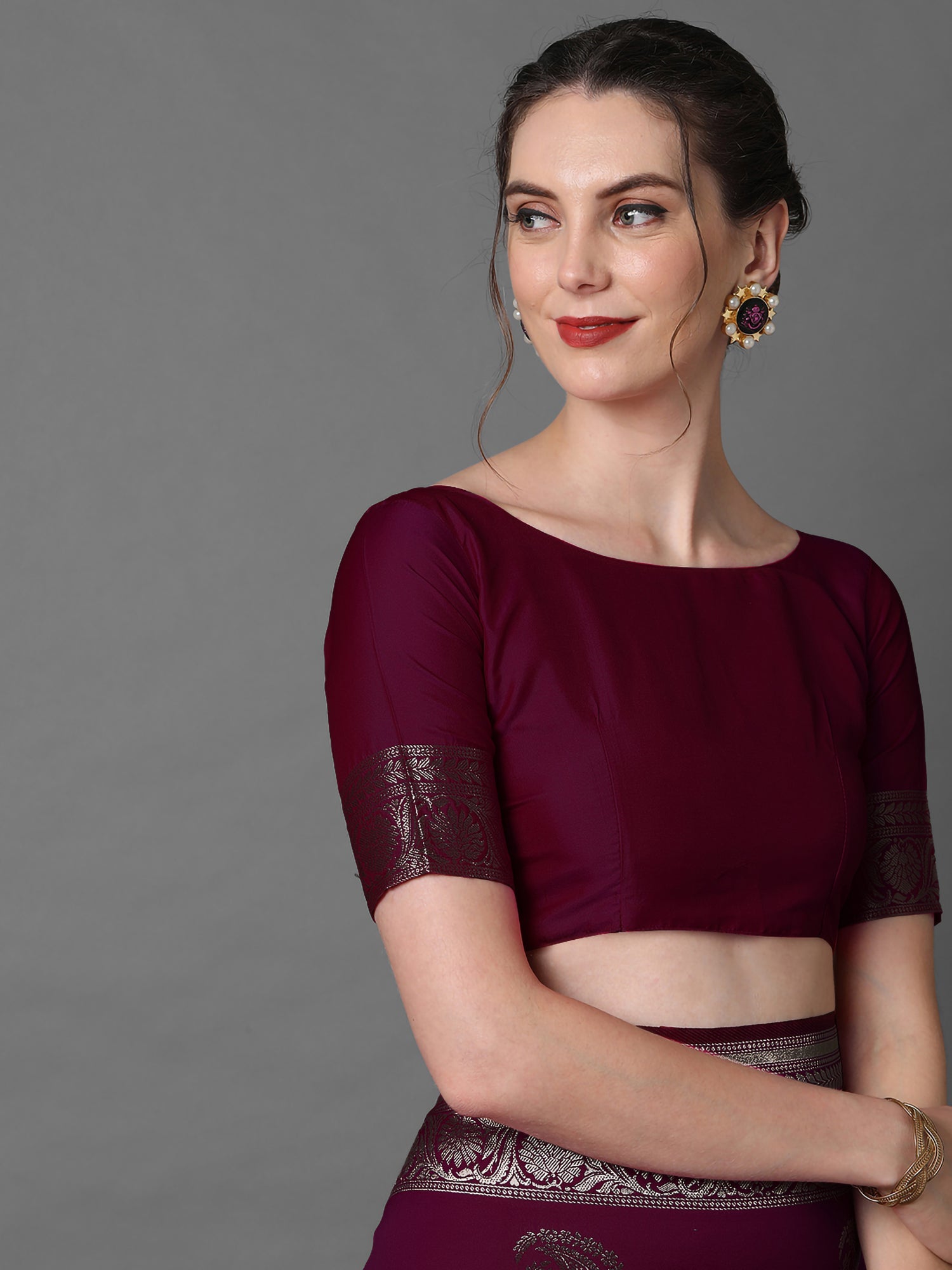 Deep Wine-Burgundy Banarasi Silk Saree - Ressa