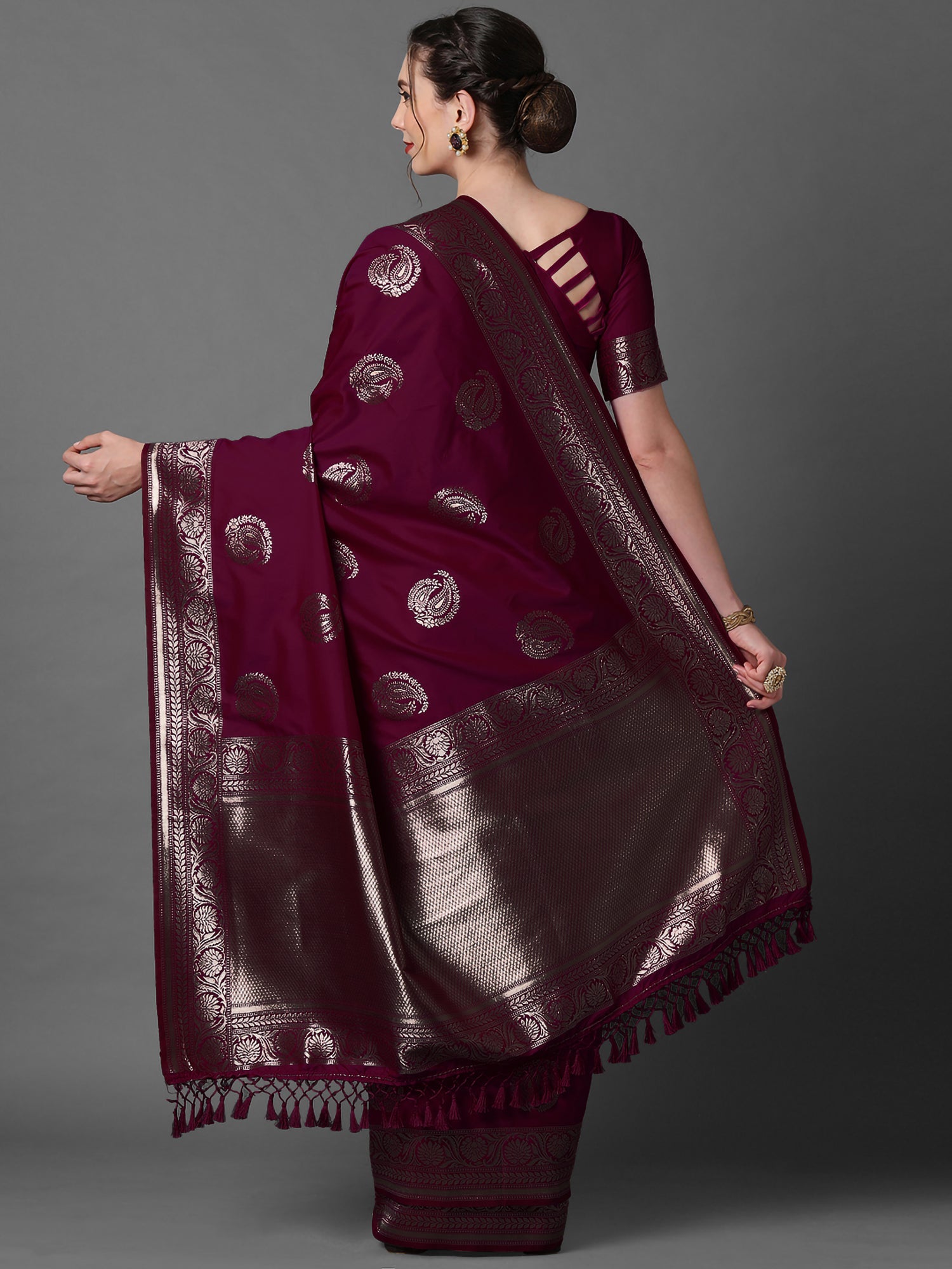 Deep Wine-Burgundy Banarasi Silk Saree - Ressa