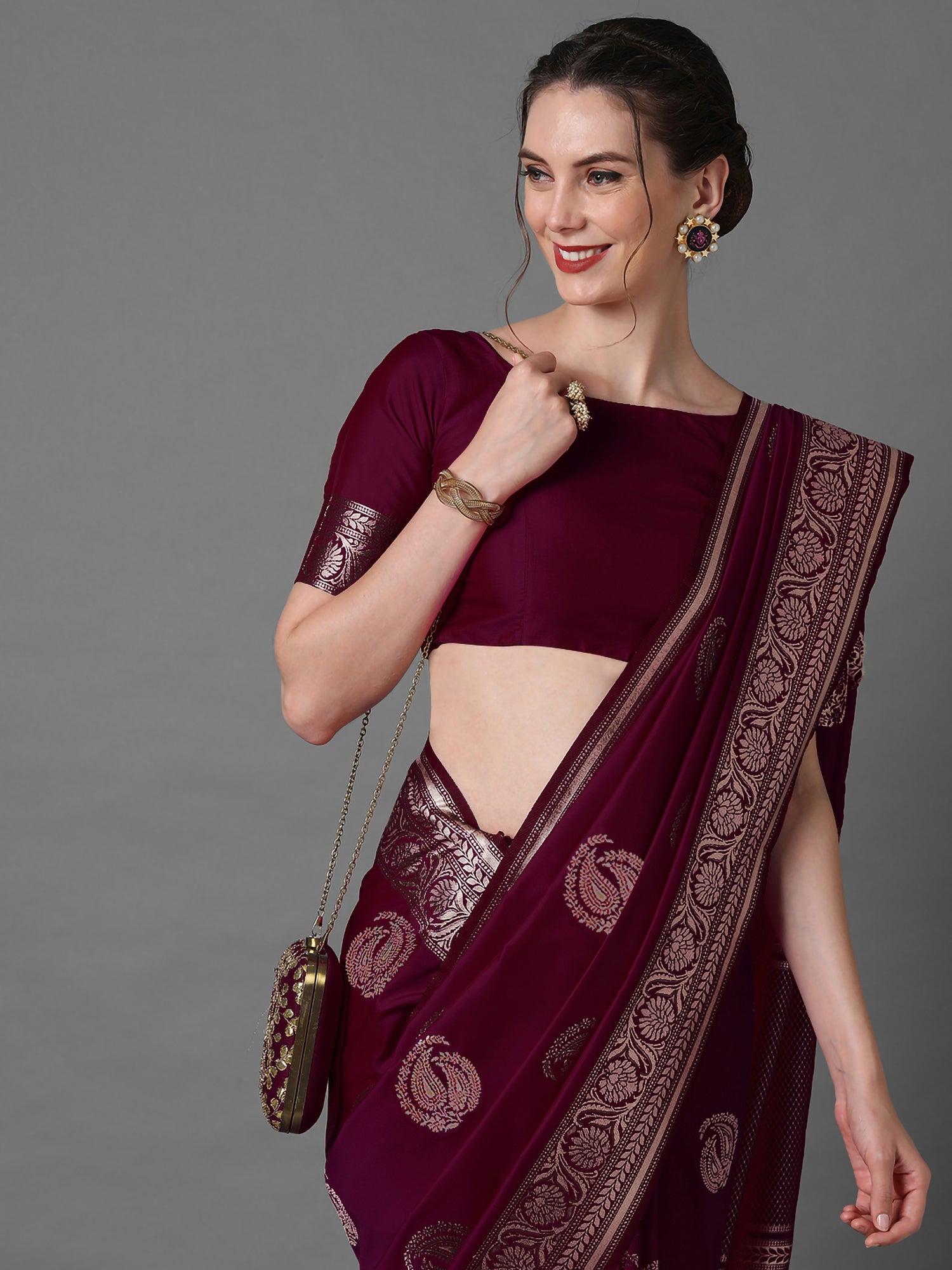 Deep Wine-Burgundy Banarasi Silk Saree - Ressa