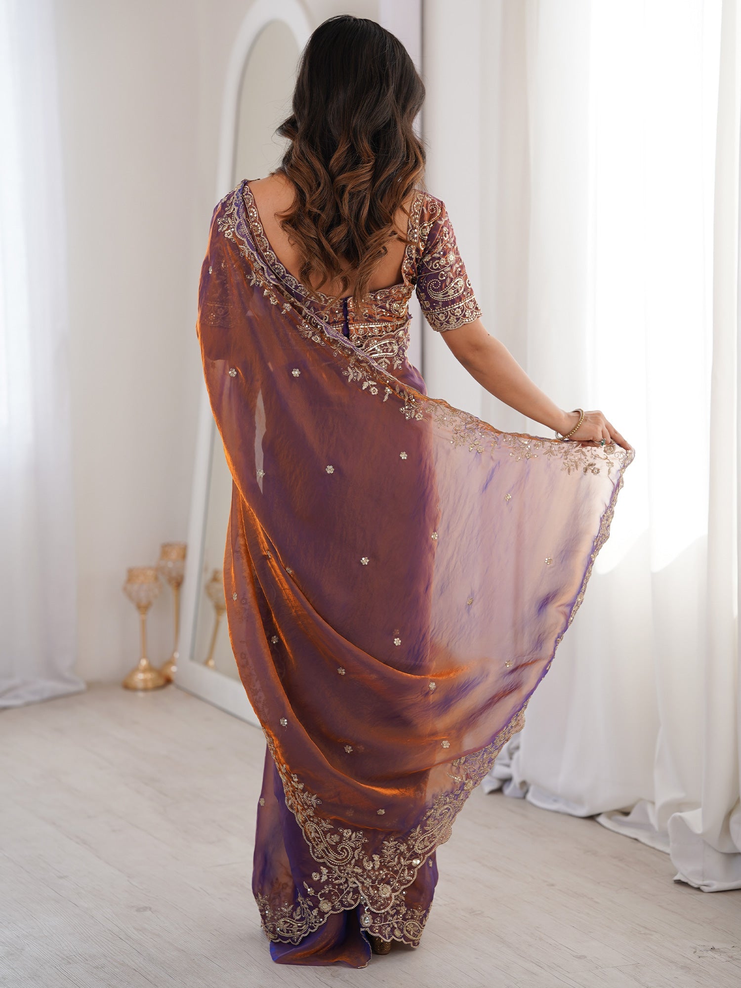 Deep Wine Dual Tone Tissue Silk Saree - Ressa