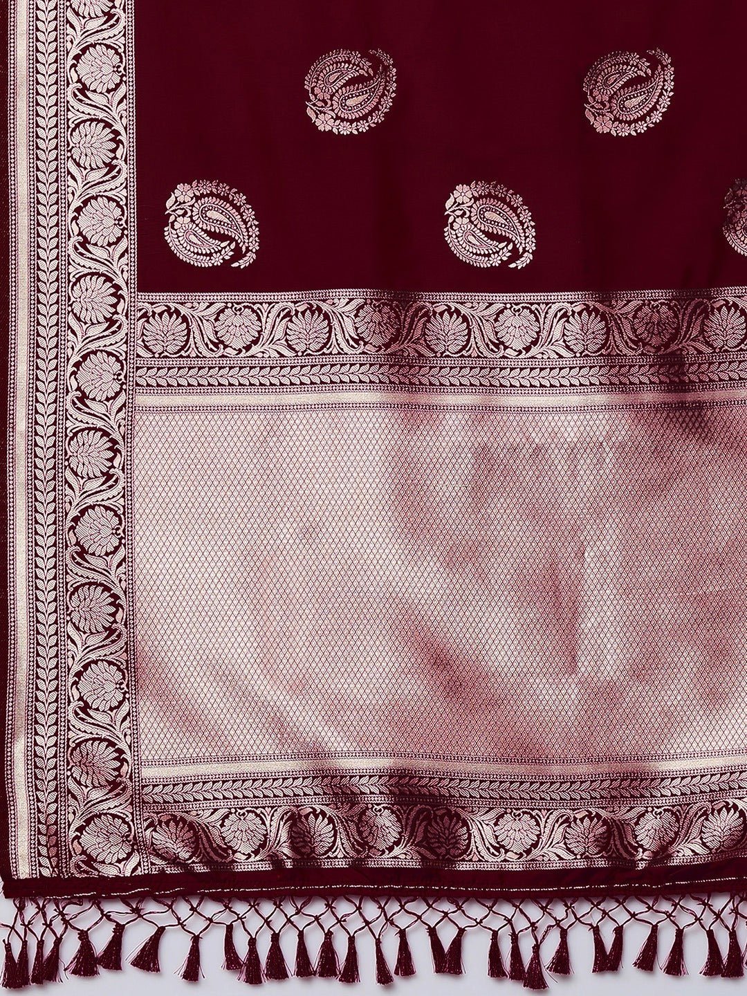Deep Wine-Maroon Pure Banarasi Katan Silk Saree - Ressa