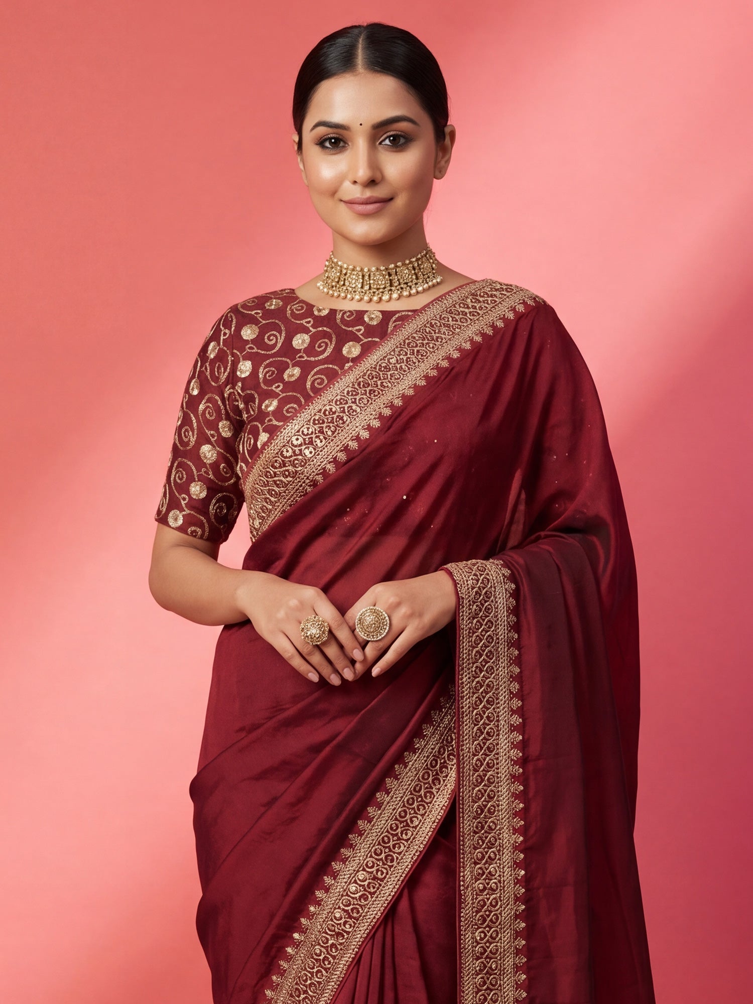 Deep Wine Maroon Silk Saree - Ressa