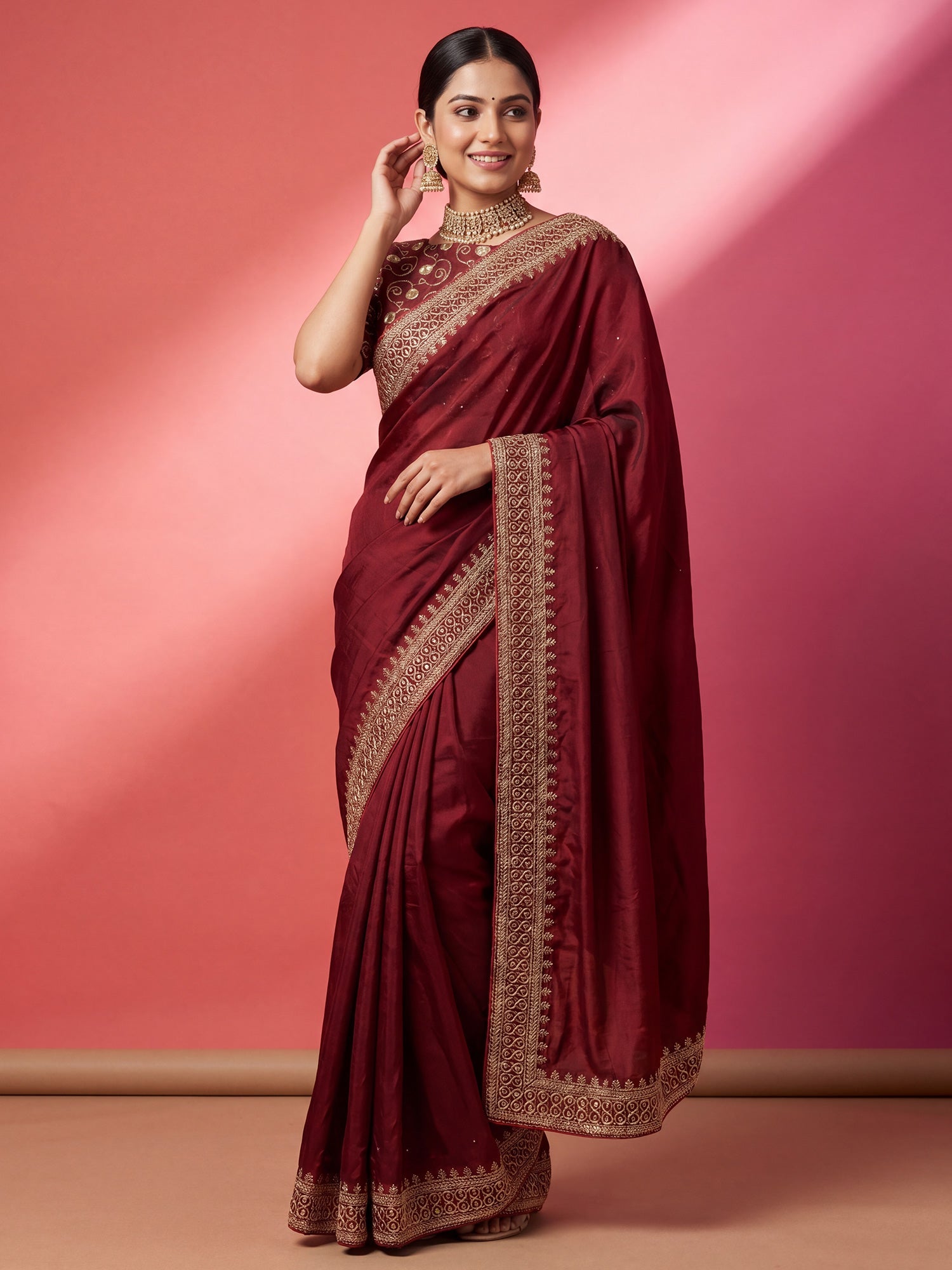 Deep Wine Maroon Silk Saree - Ressa