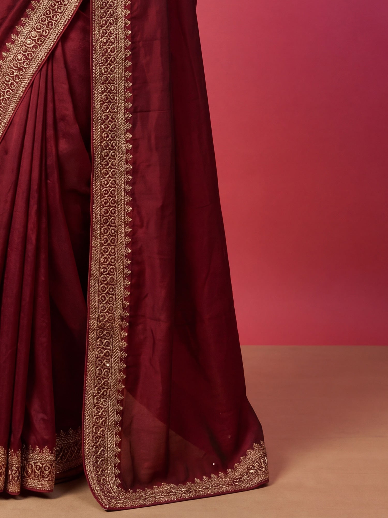 Deep Wine Maroon Silk Saree - Ressa