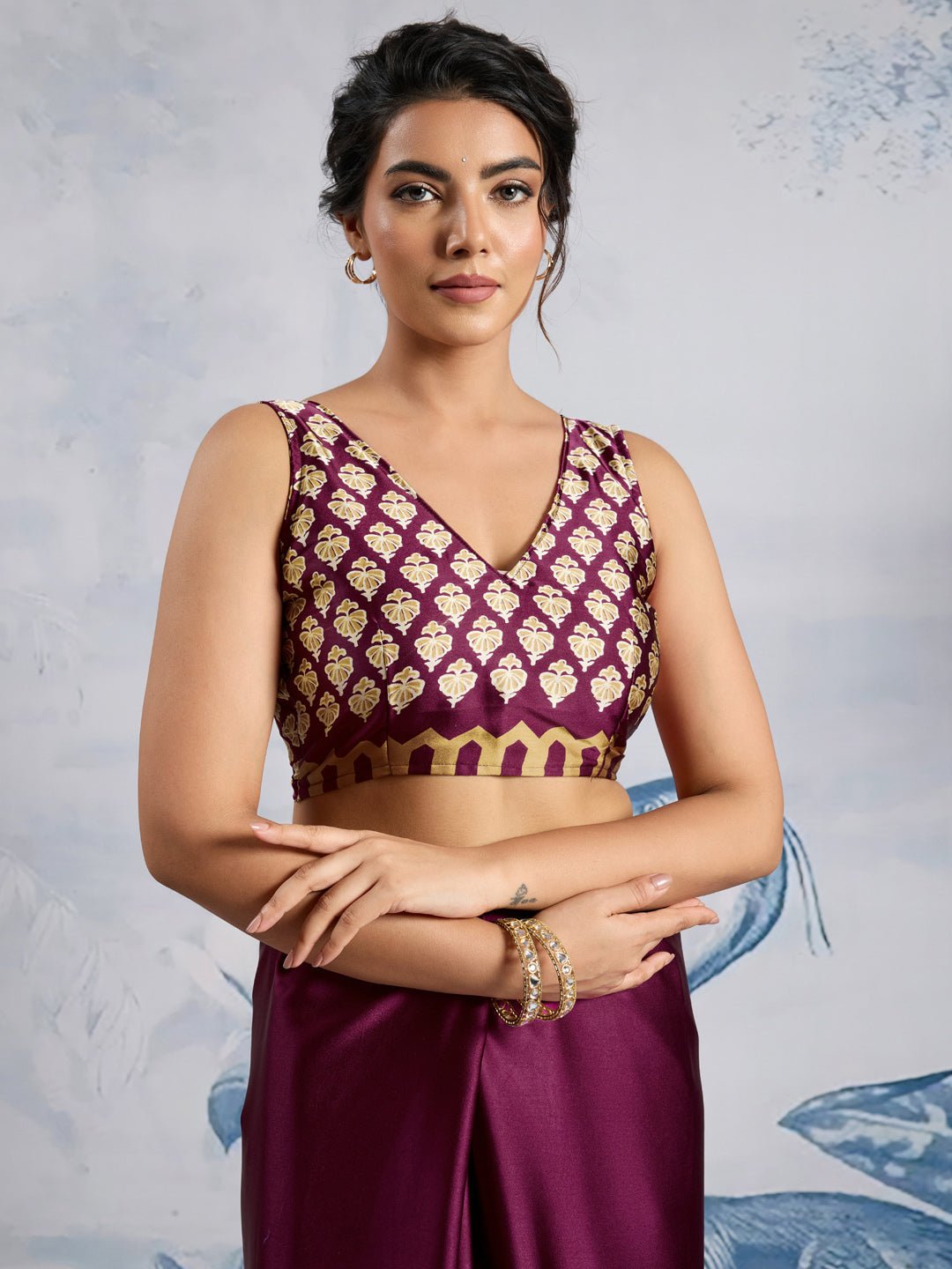 Deep Wine Satin crape Saree - Ressa