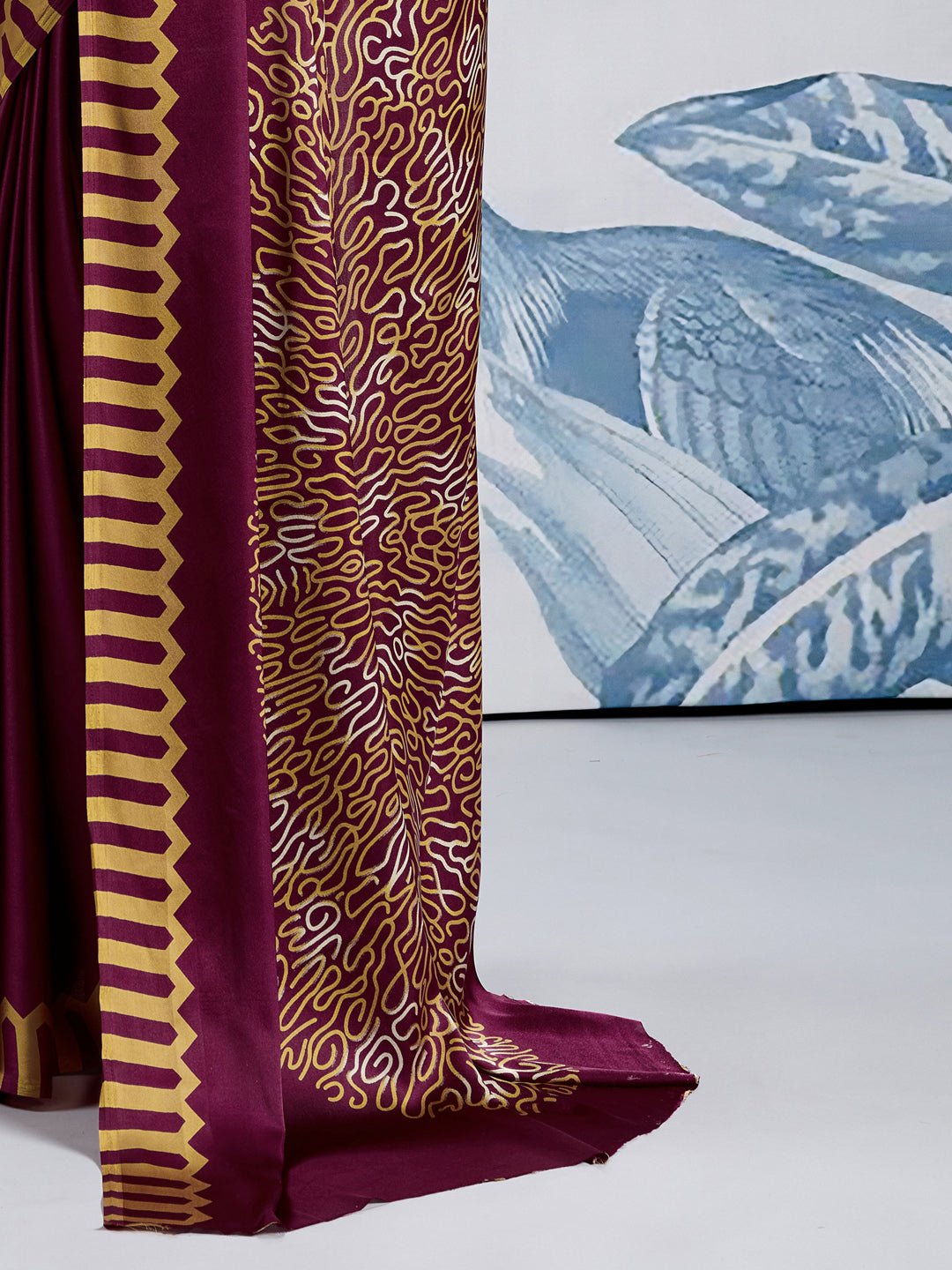 Deep Wine Satin crape Saree - Ressa