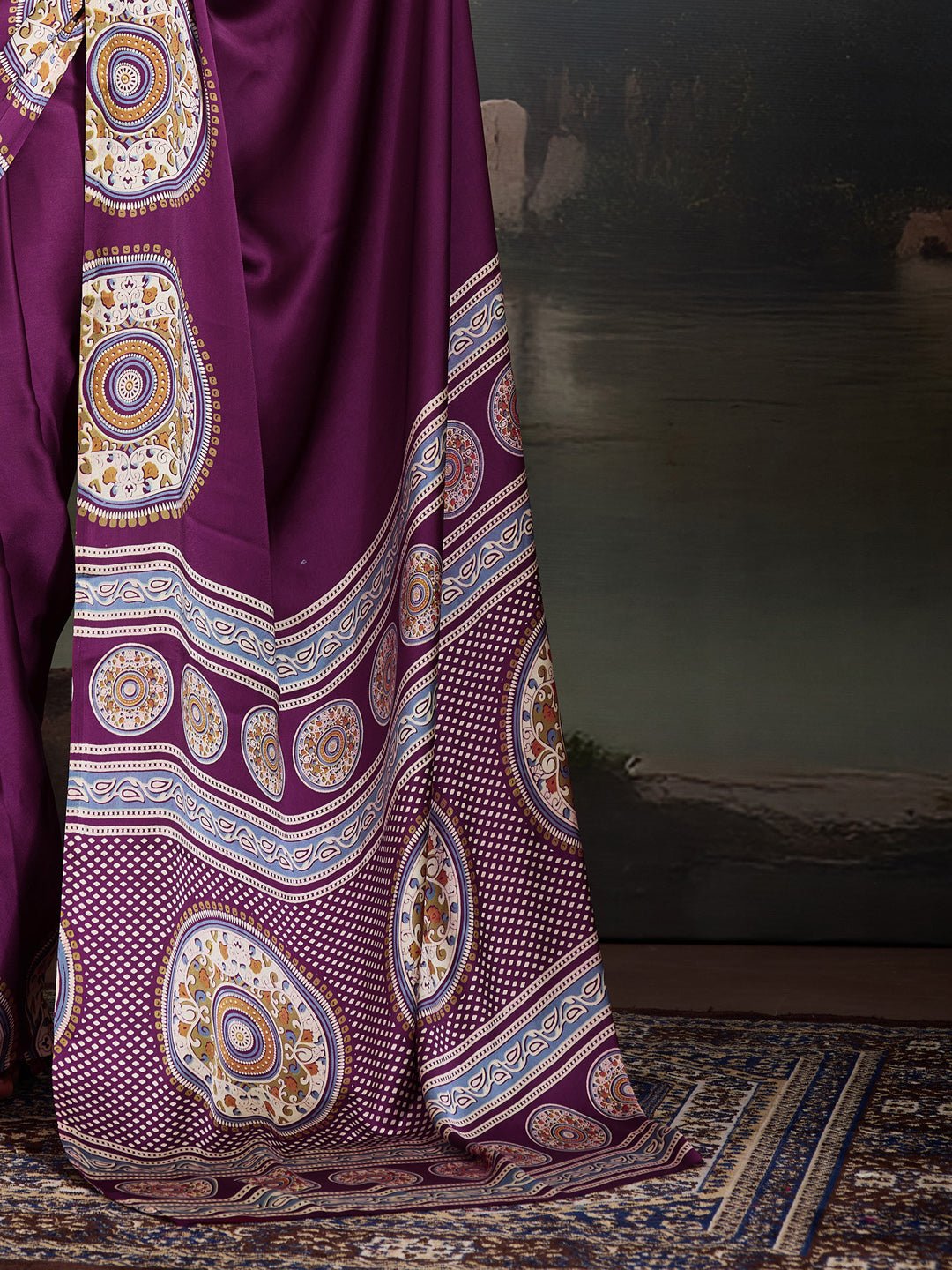 Deep Wine Satin Silk Saree - Ressa