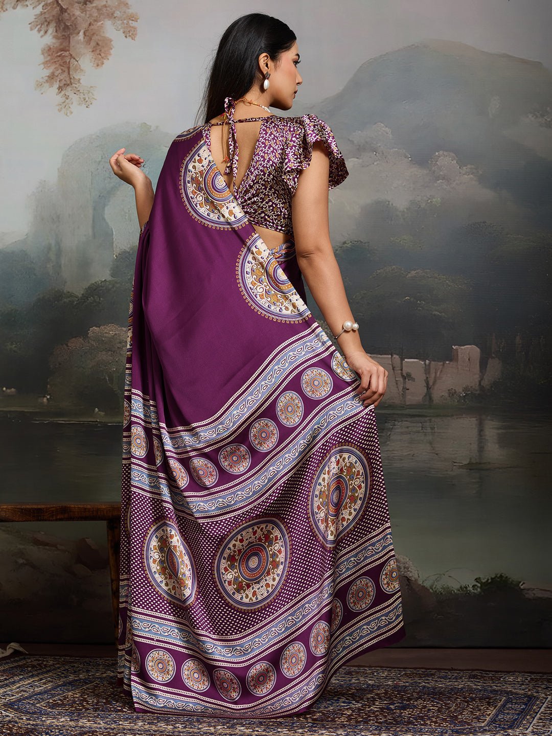 Deep Wine Satin Silk Saree - Ressa