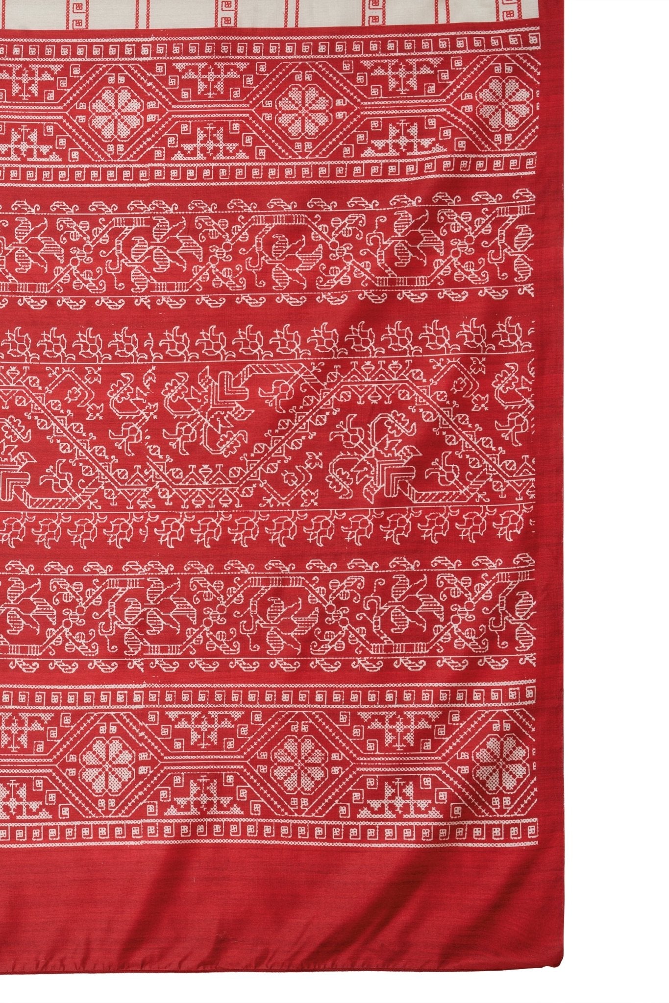 Divine Grace White & Red Printed Saree - Ressa