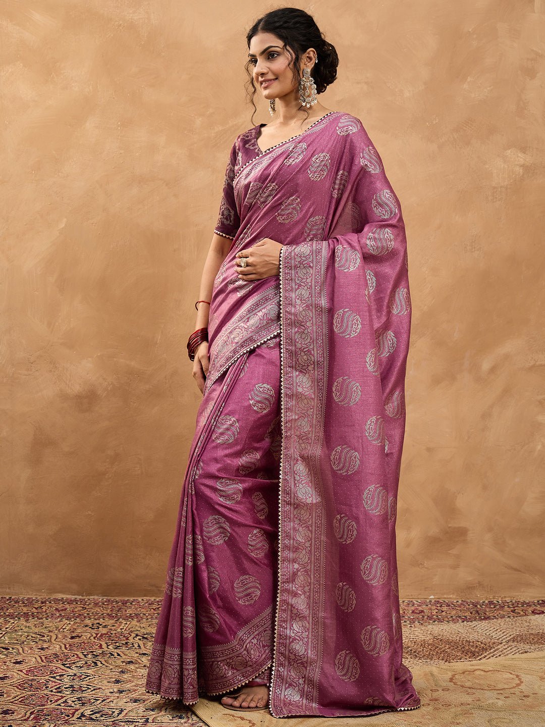 Dola Silk Mauve Foil Print Saree - Ressa