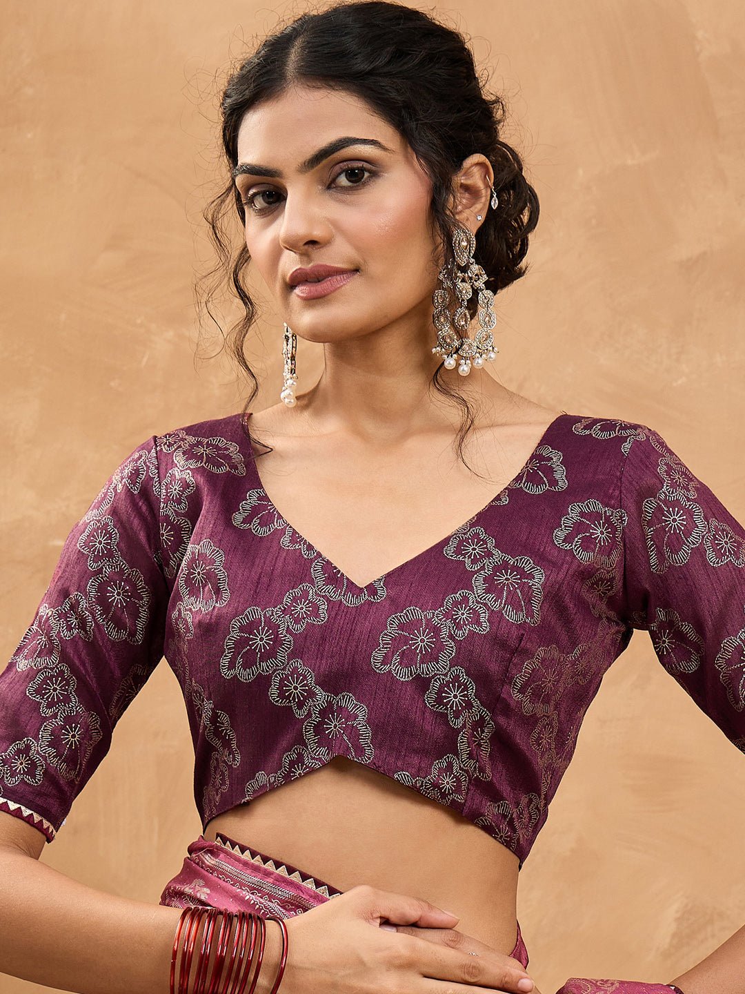 Dola Silk Mauve Foil Print Saree - Ressa