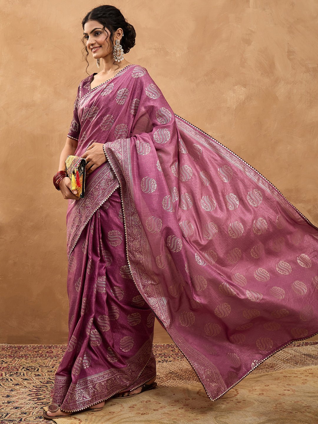 Dola Silk Mauve Foil Print Saree - Ressa