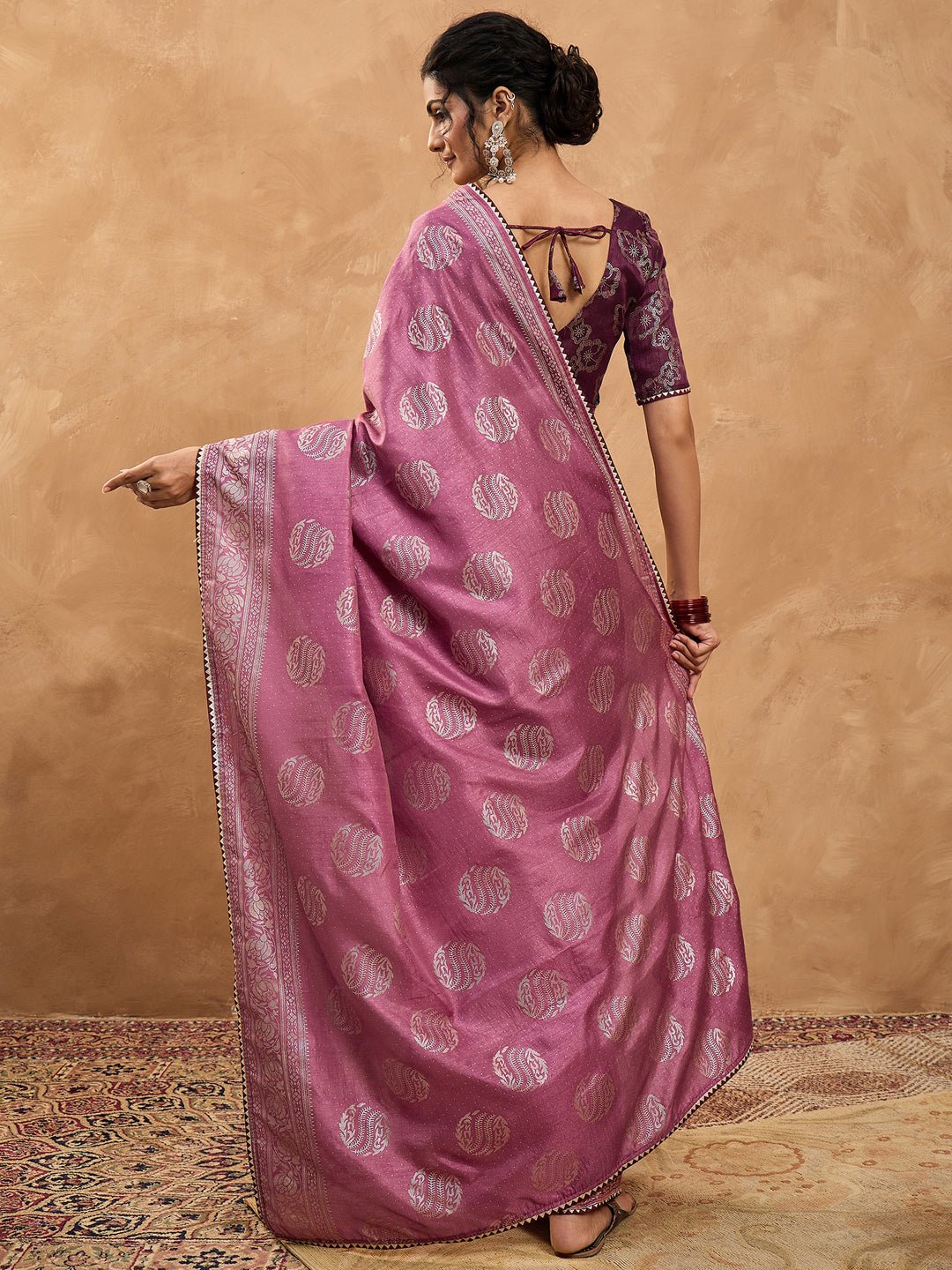 Dola Silk Mauve Foil Print Saree - Ressa