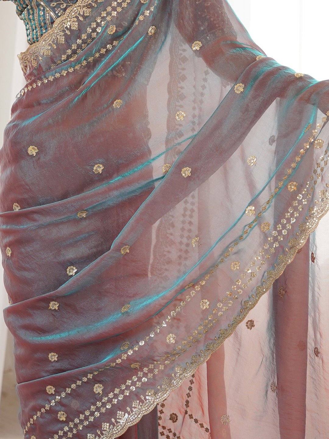 Dual-Tone Mauve Satin Emblished Party Wear Saree - Ressa