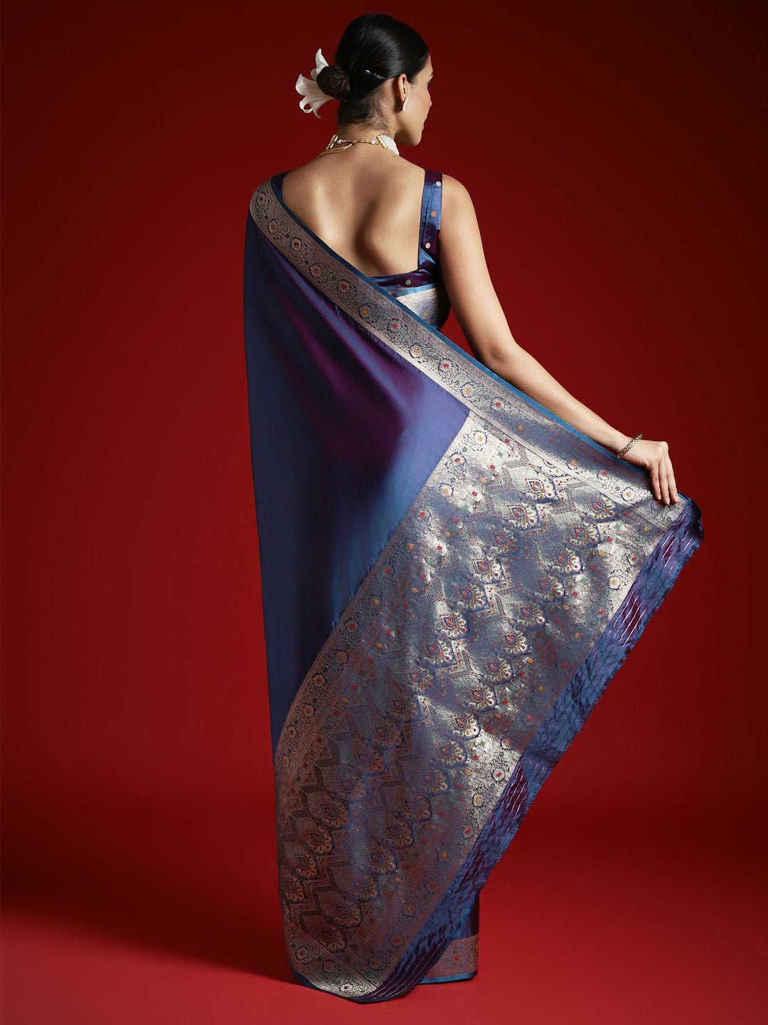 Dual Tone Navy Blue & Purple Pure Silk Saree - Ressa