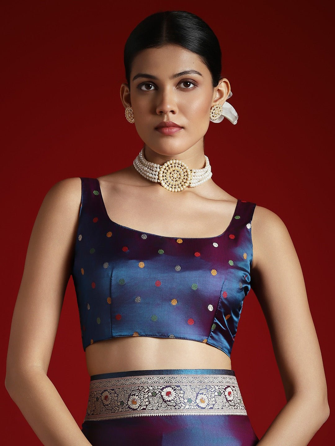 Dual Tone Navy Blue & Purple Pure Silk Saree - Ressa