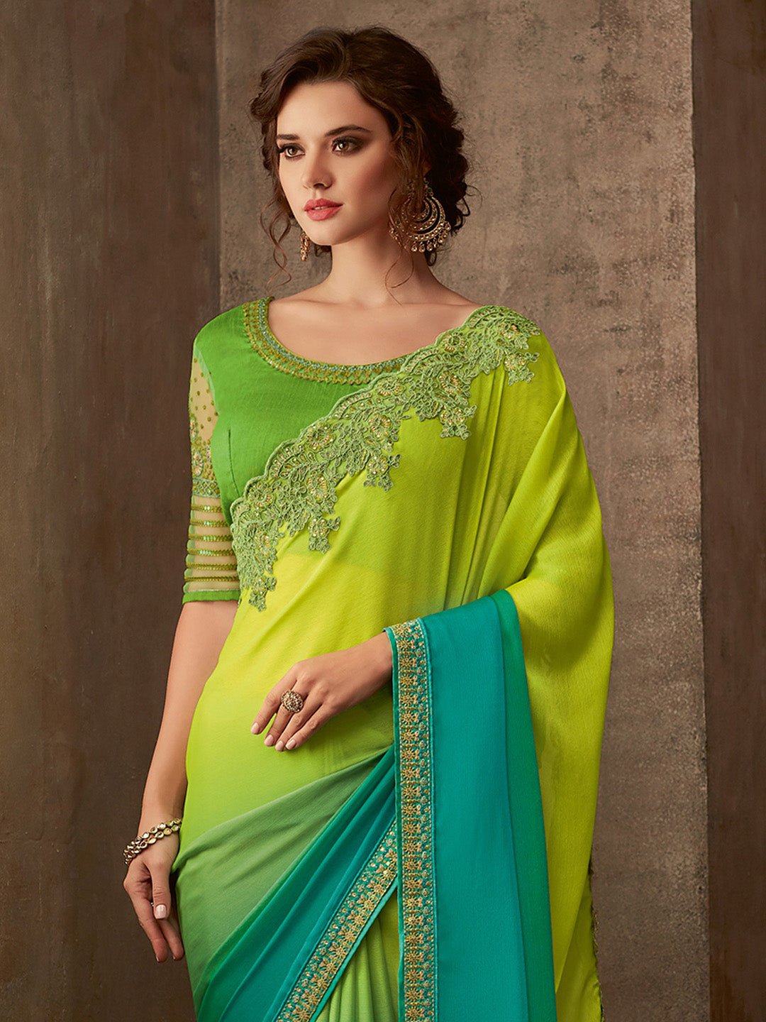Dual-Tone Ombre Georgette Saree with Cut-Work Embroidery - Ressa