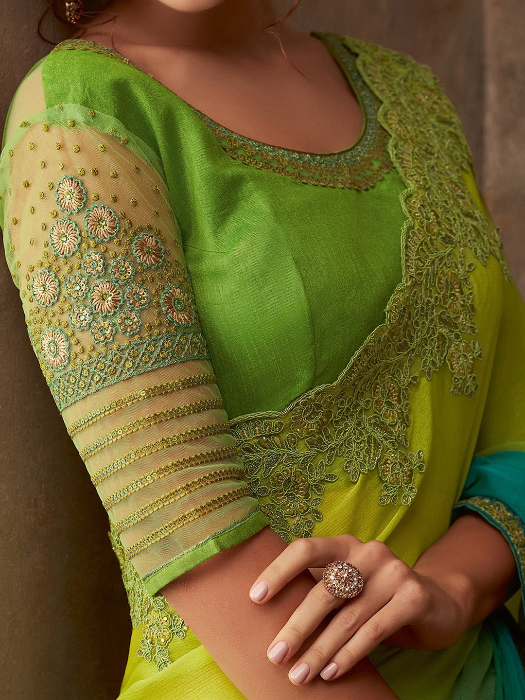Dual-Tone Ombre Georgette Saree with Cut-Work Embroidery - Ressa