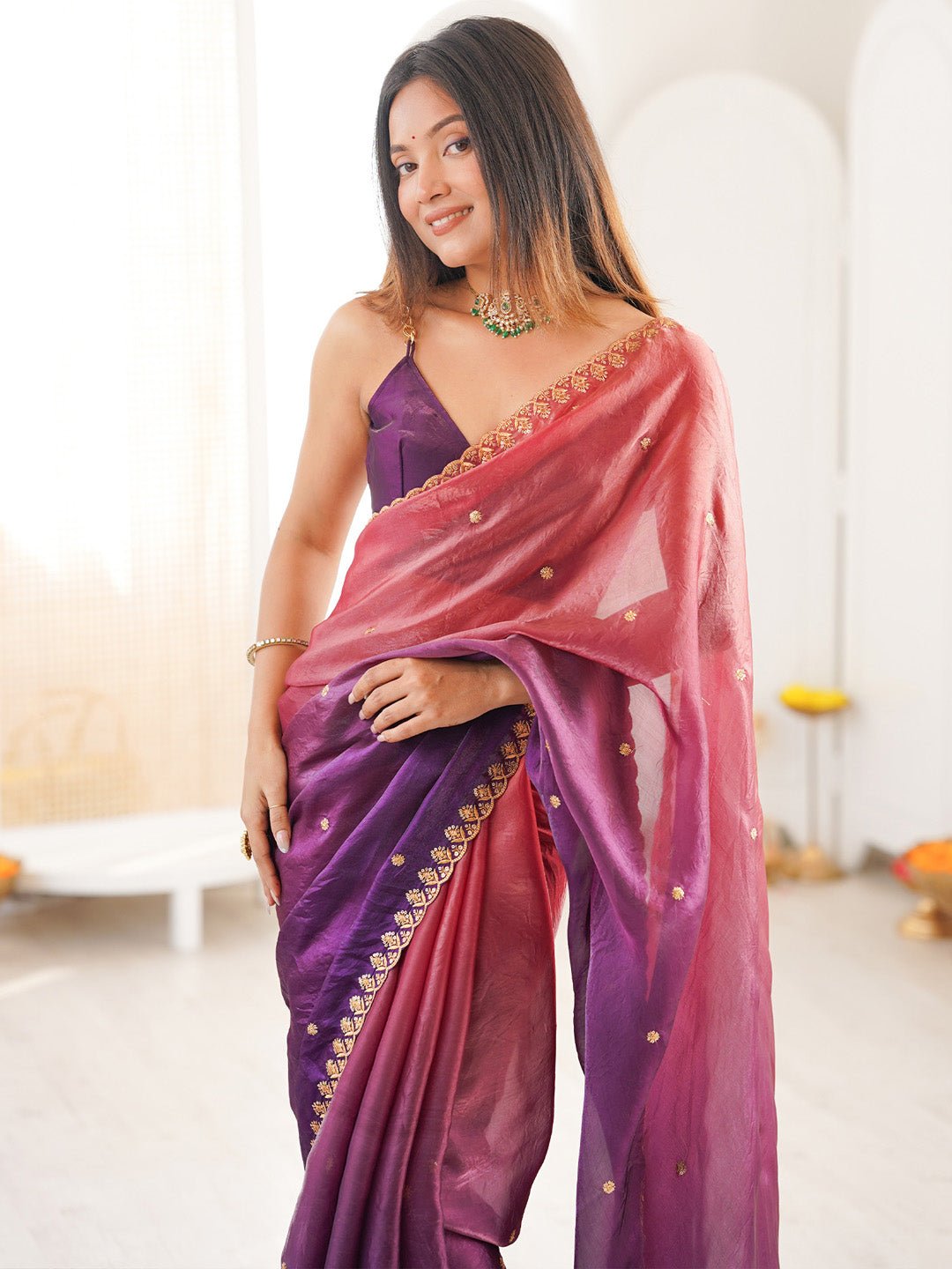 Dual-Tone Ombre Tissue Saree - Ressa