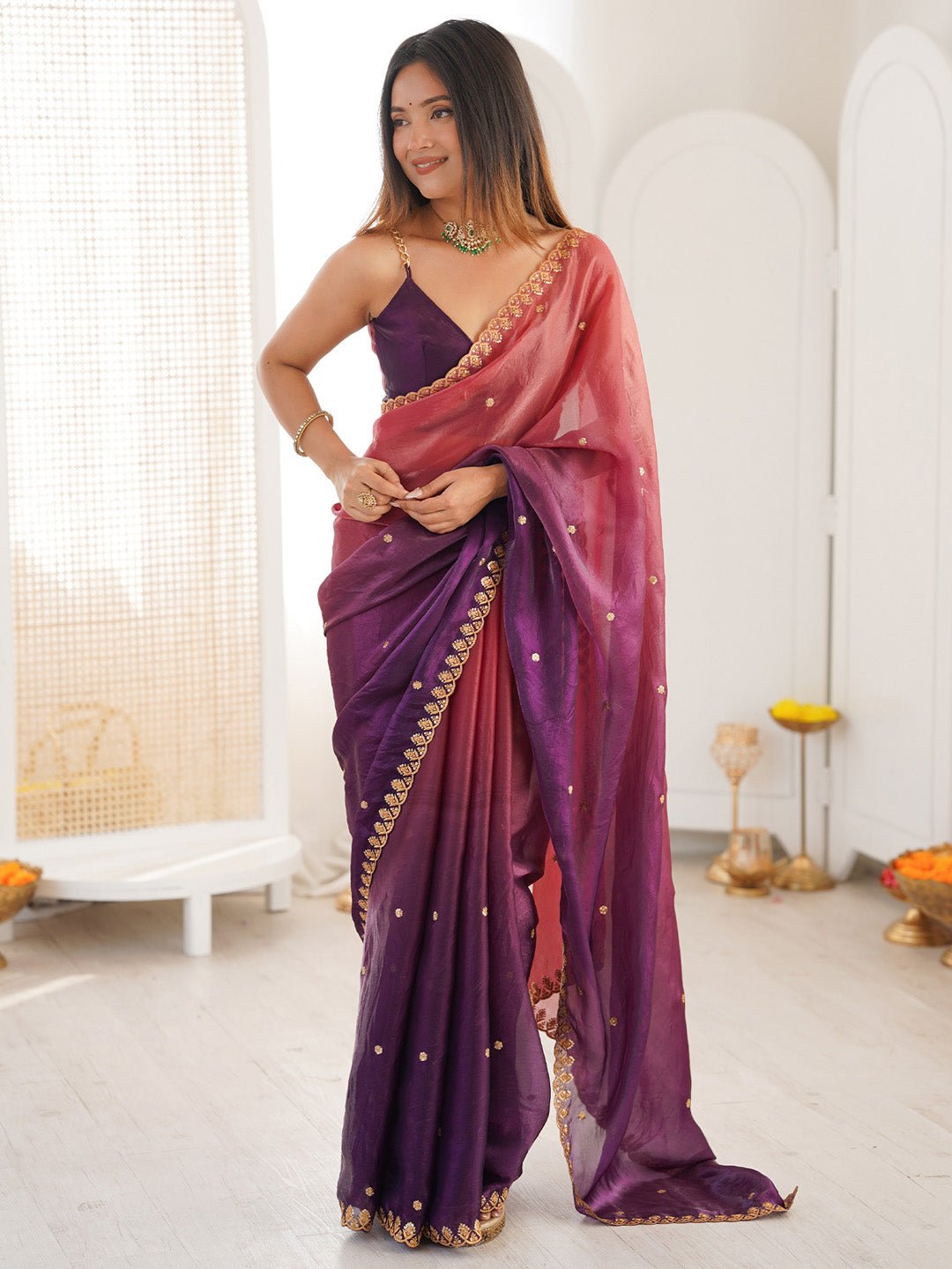 Dual-Tone Ombre Tissue Saree - Ressa