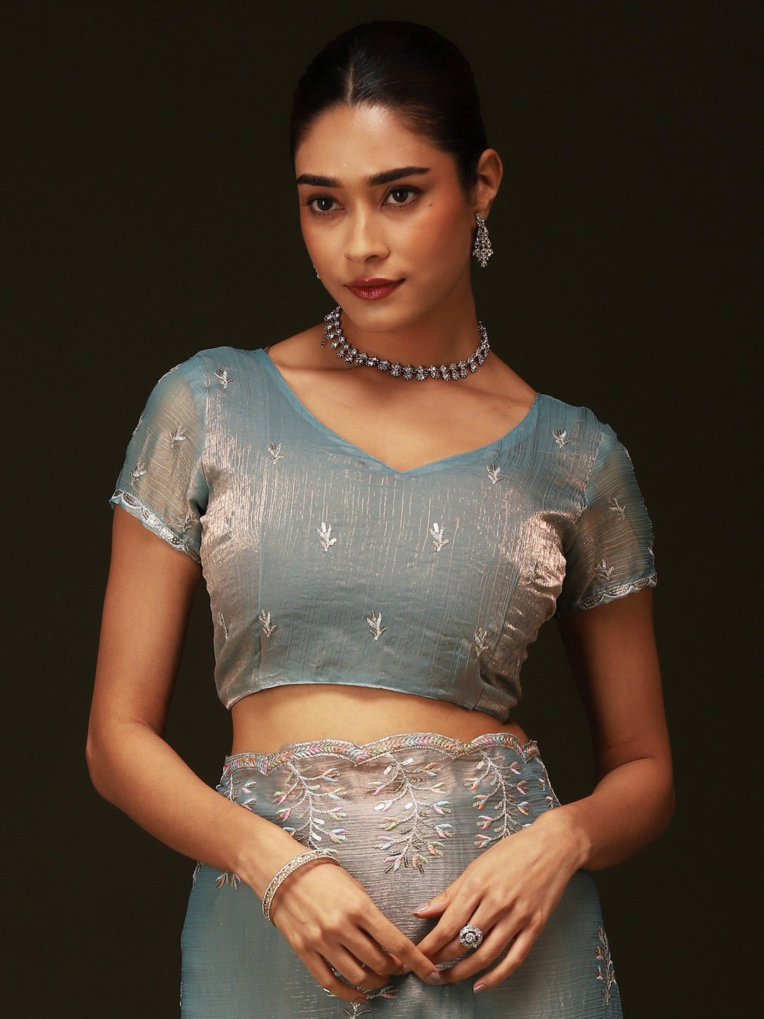 Dusty Blue Tissue Silk Saree - Ressa