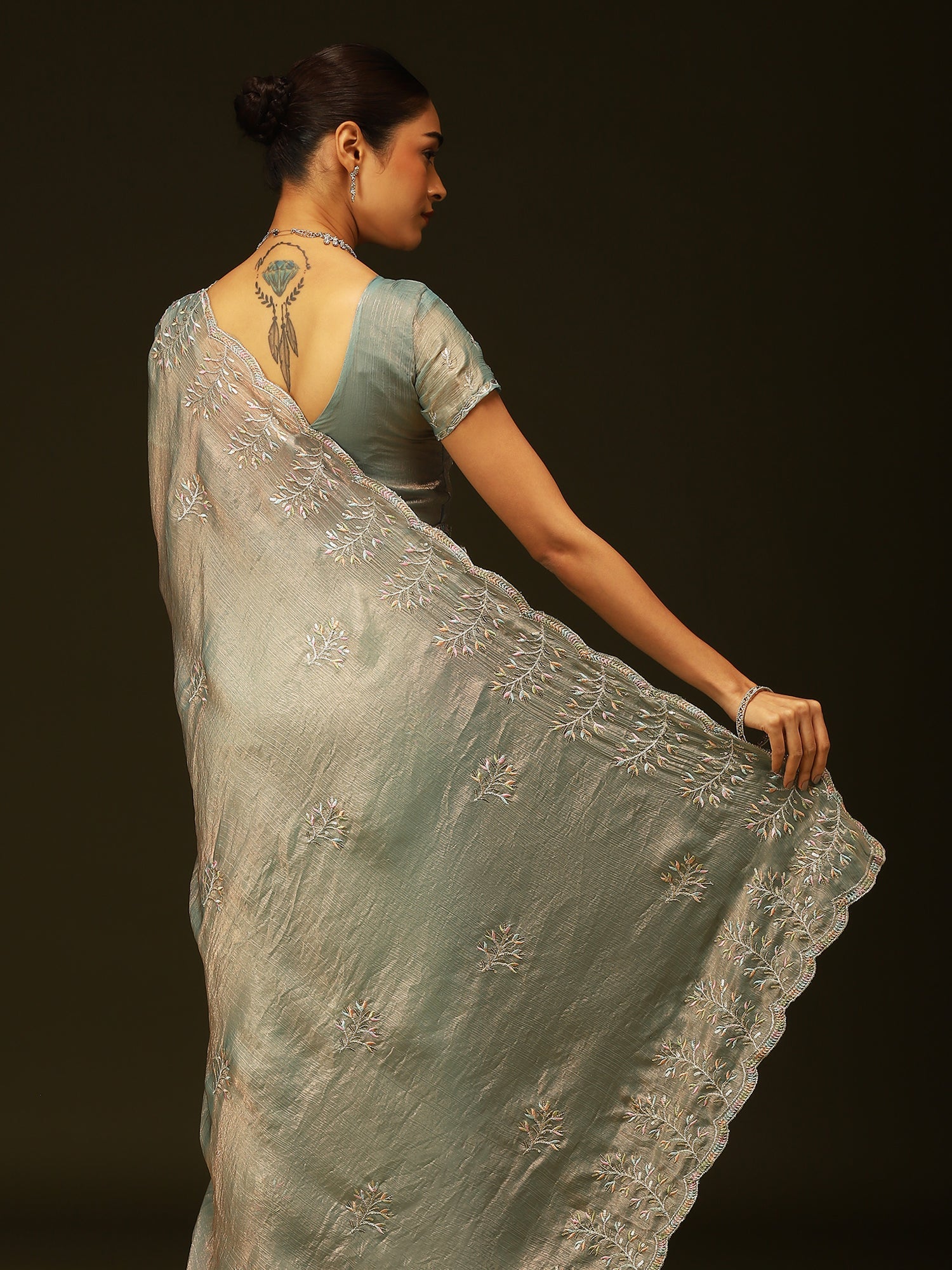 Dusty Blue Tissue Silk Saree - Ressa