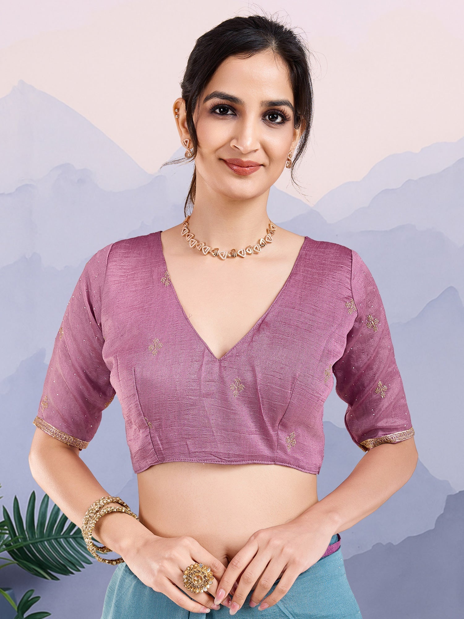 Dusty Blue Vichitra Silk Saree - Ressa