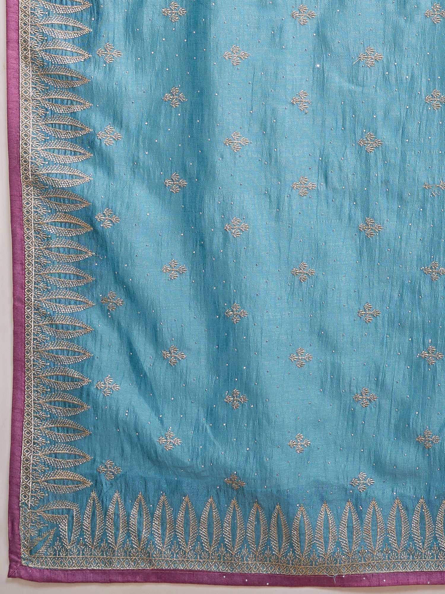 Dusty Blue Vichitra Silk Saree - Ressa