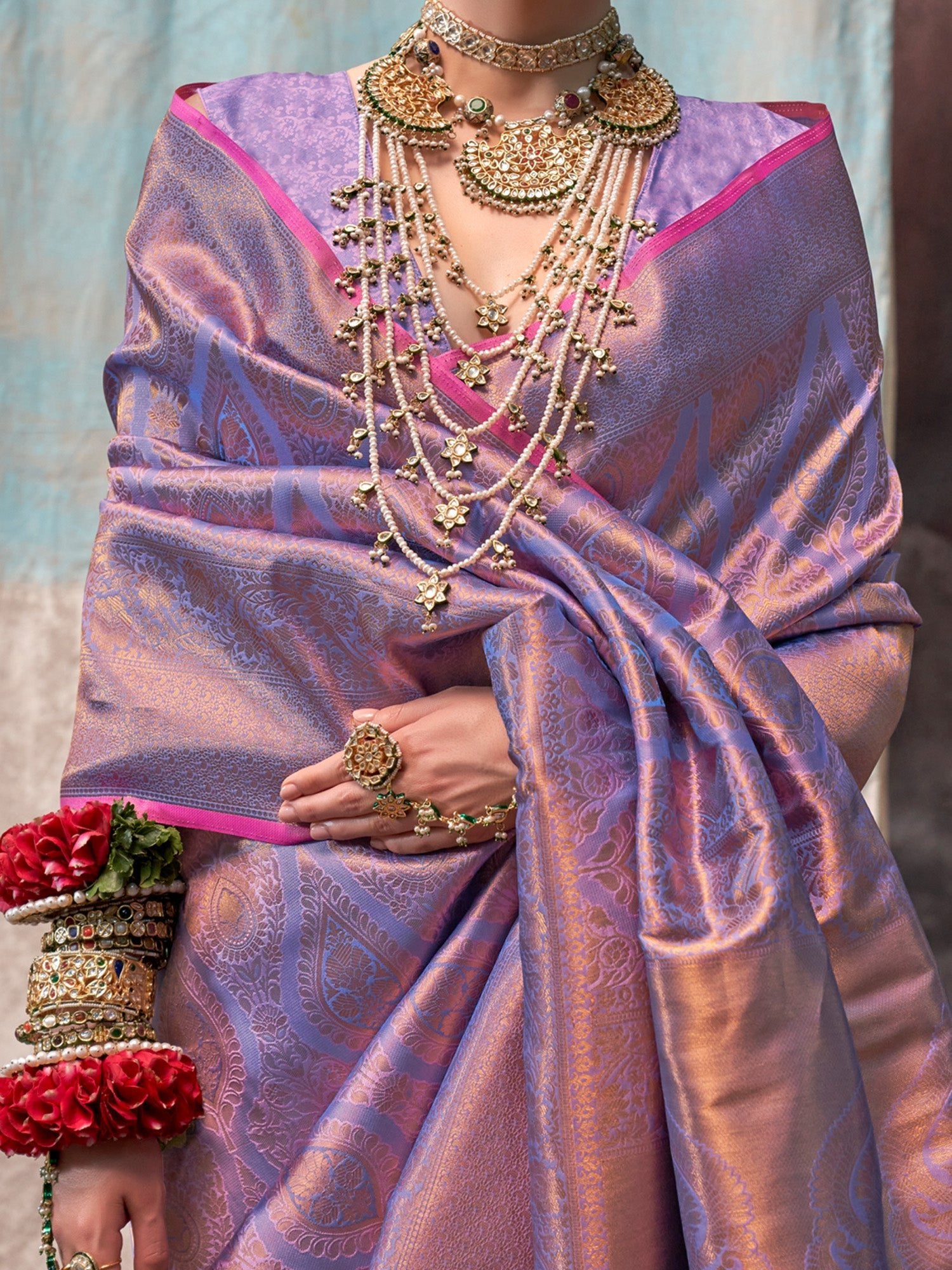 Dusty Lavender Banarasi Silk Zari Weaving Saree - Ressa