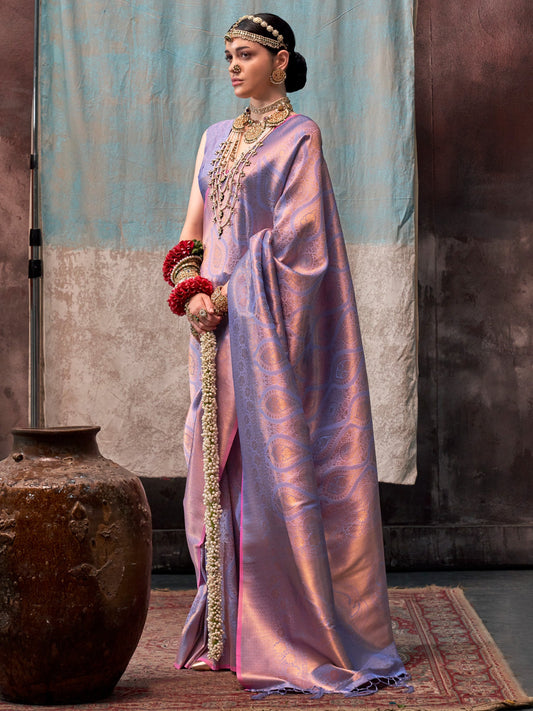 Dusty Lavender Banarasi Silk Zari Weaving Saree - Ressa