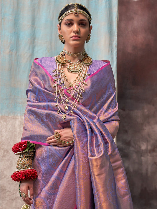 Dusty Lavender Banarasi Silk Zari Weaving Saree - Ressa