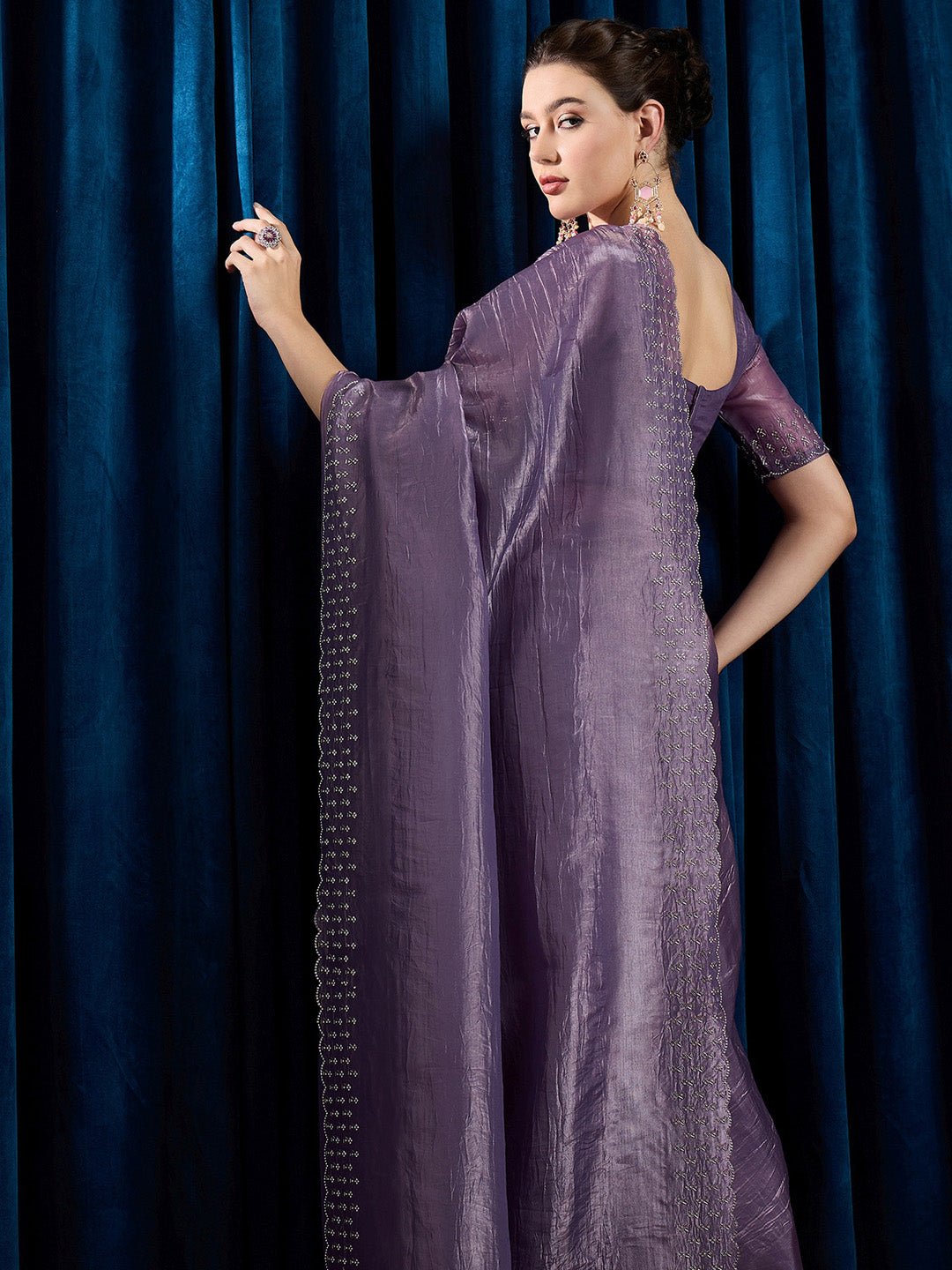 Dusty Lavender Paper Silk Saree - Ressa