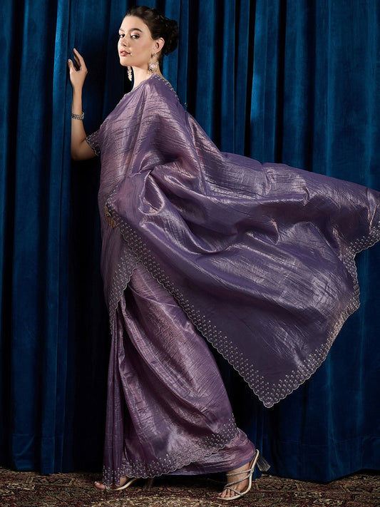 Dusty Lavender Paper Silk Saree - Ressa