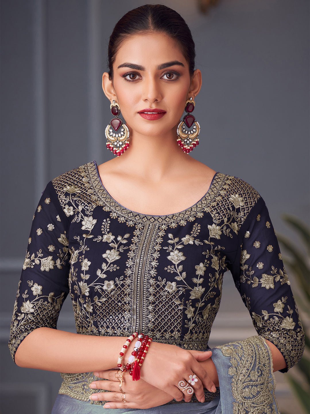 Dusty Lavender Polyester Embroidered Border Saree - Ressa