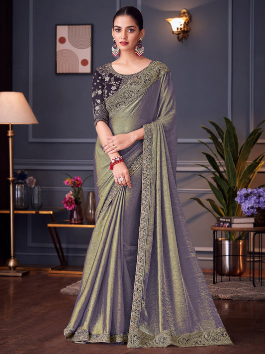 Dusty Lavender Polyester Embroidered Border Saree - Ressa