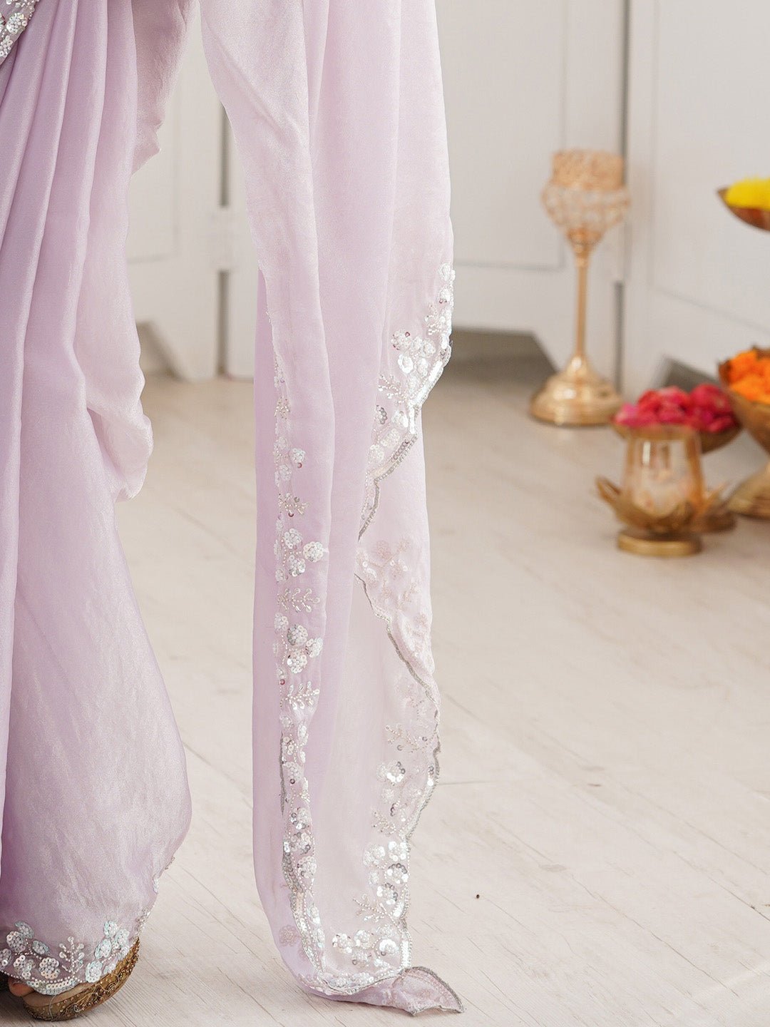 Dusty Lavender Polyester Metallic Sheen Embroidered Border saree - Ressa