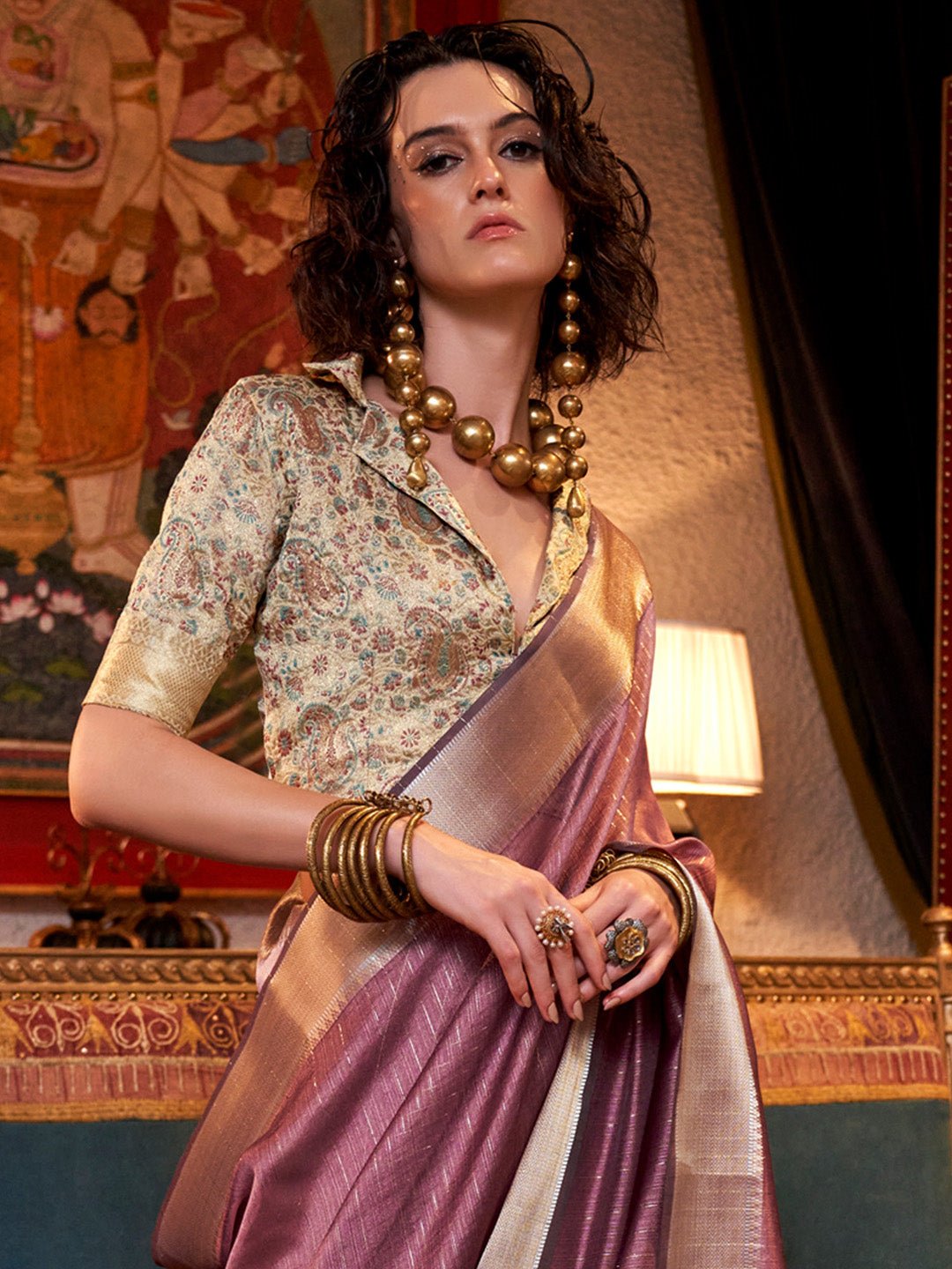 Dusty Lavender Silk Blend Handloom Saree - Ressa
