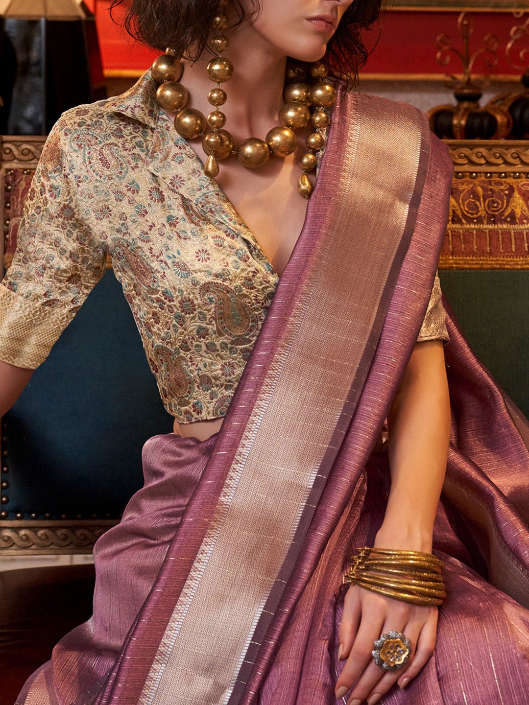 Dusty Lavender Silk Blend Handloom Saree - Ressa