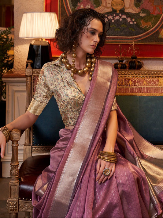 Dusty Lavender Silk Blend Handloom Saree - Ressa