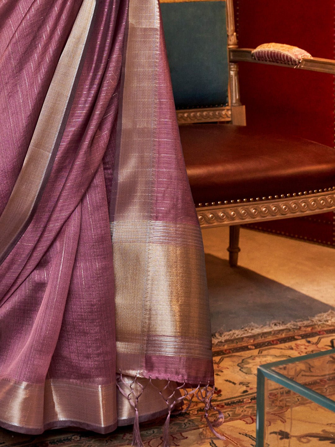 Dusty Lavender Silk Blend Handloom Saree - Ressa