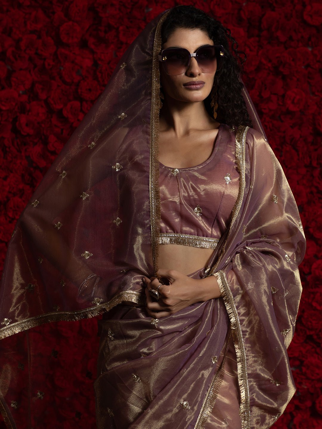 Dusty Lavender Super Net Saree - Ressa