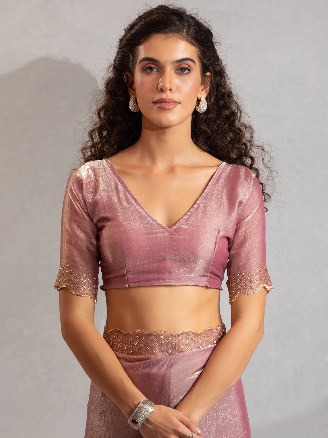 Dusty Lavender Tissue Silk Embroidered Border Modern Aesthetic Saree - Ressa