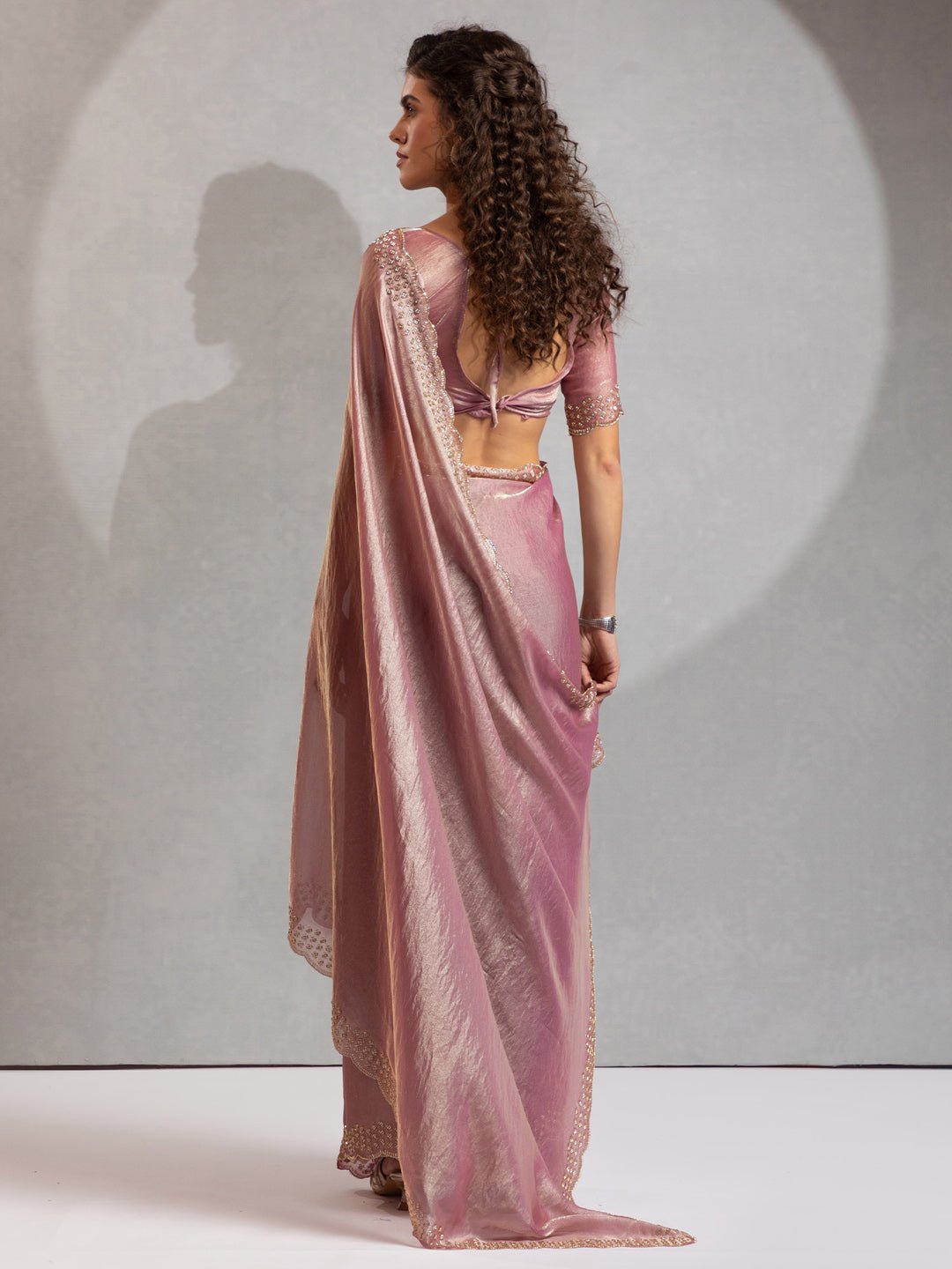 Dusty Lavender Tissue Silk Embroidered Border Modern Aesthetic Saree - Ressa