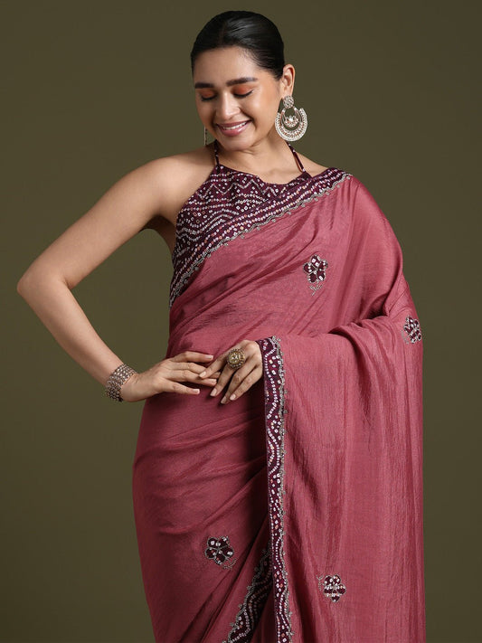 Dusty pink georgette saree - Ressa